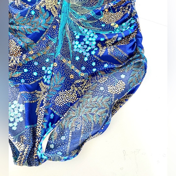 Vintage‎ 70s DeWeese Design Halter Tie Blue Tropical Swimsuit - Picture 7 of 12